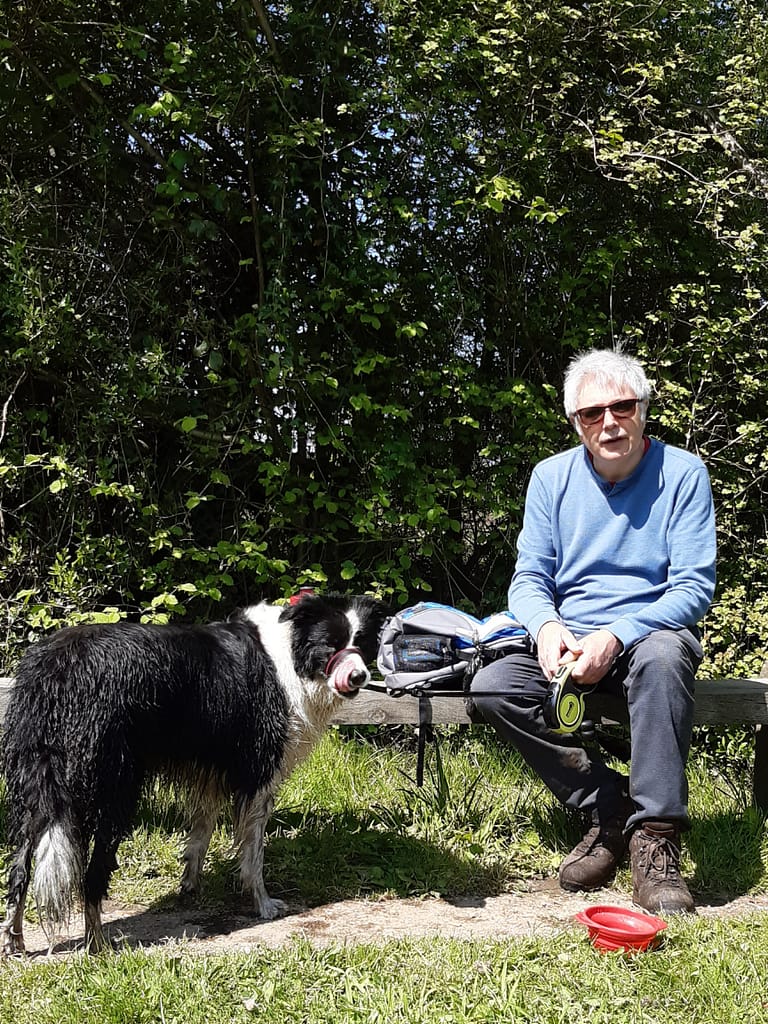 Robbie relaxing at end of muddy bit