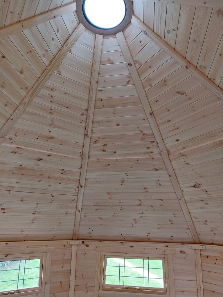 cabin ceiliing with light dome